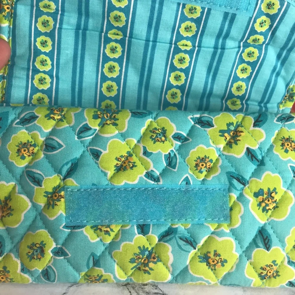Maggie B Blue and Green Quilted Floral Clutch Wallet